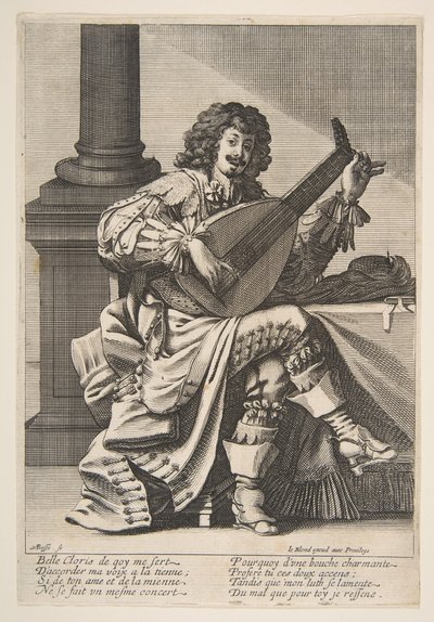 Lanton éneklő és lantozó ember, a 17. század közepe és vége. alkotó: Abraham Bosse