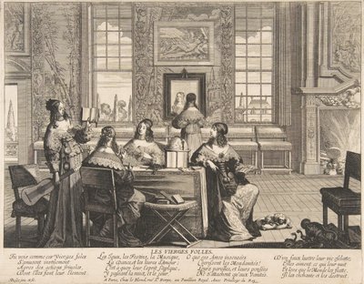 A bolond szüzek beszélgetnek, kb. 1635. alkotó: Abraham Bosse