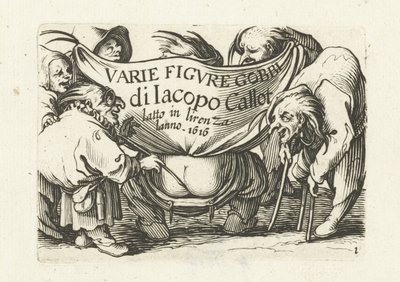 Címlap a „Különféle törpök”/„Varie figure gobbi di Jacopo Callot” című nyomtatott sorozathoz Varie figura gobbi di Jacopo Callot (sorozat címe a tárgyon) Különféle groteszk figurák (sorozat címe) Törpök és púposok (sorozat címe) alkotó: Abraham Bosse
