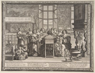 Feleségek az asztalnál férjük távolléte alatt, kb. 1635-36. alkotó: Abraham Bosse