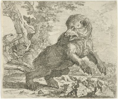 Kutyák támadták meg a medvét Különböző állatok (sorozat címe) alkotó: Abraham Danielsz. Hondius