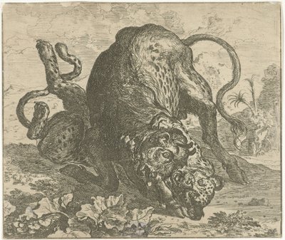 Leopárd és bika Különböző állatok (sorozat címe) alkotó: Abraham Danielsz. Hondius