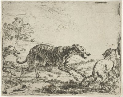 Fox és a három kutya alkotó: Abraham Danielsz. Hondius