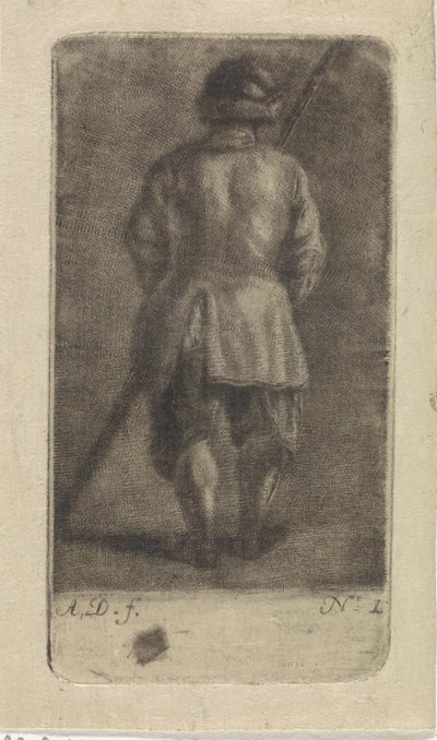 Férfi bottal, hátulról nézve alkotó: Abraham Delfos