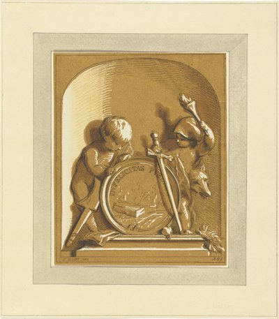 Putti medál mellett sírhellyel, fülkében alkotó: Abraham Delfos