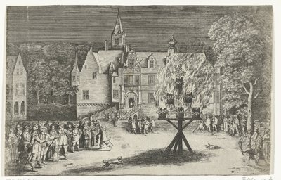 Máglya Maria Henrietta hercegnő látogatásán III. Willem herceggel Bredában, 1653 alkotó: Abraham Dircksz. Santvoort