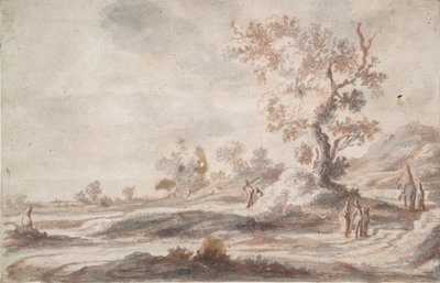 Táj öreg fával és alakokkal alkotó: Abraham Genoels