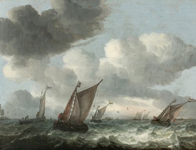 Fishing boats off the coast in a choppy sea (oil on panel) alkotó: Abraham Hendricksz van Beyeren