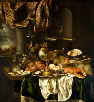Csendélet tájjal, 1650-es évek alkotó: Abraham Hendricksz van Beyeren