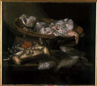 Csendélet lepényhal és rák alkotó: Abraham Hendricksz van Beyeren
