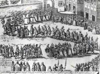 Felvonulás V. Frigyes nádor választófejedelem és Erzsébet hercegnő esküvőjére, 1613 körül alkotó: Abraham Hogenberg
