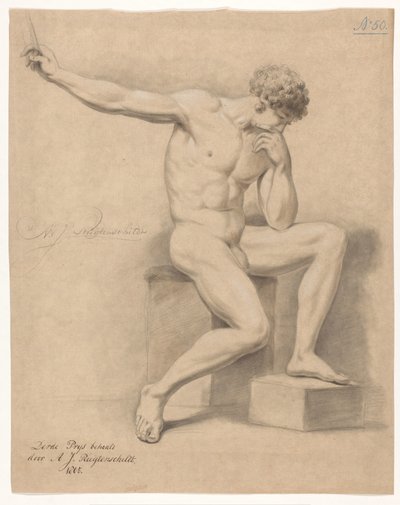 Ülő férfi akt, elölnézet (3. díj, 1805) alkotó: Abraham Johannes Ruytenschildt