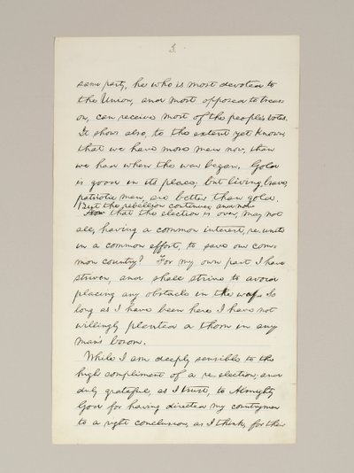 Lincoln elnökválasztási győzelmi beszédének autográf kézirata, amelyet Washington D.C.-ben mondott el a Fehér Ház ablakából november 10-én este alkotó: Abraham Lincoln