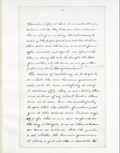 Lincoln utolsó elnöki beszédének autográf kézirata, amelyet Washintonban (D. C.) mondott el a Fehér Ház ablakából április 11-én este alkotó: Abraham Lincoln
