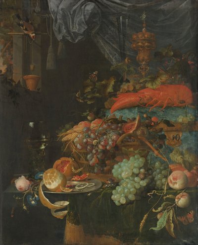 Csendélet gyümölccsel és aranypintyvel alkotó: Abraham Mignon