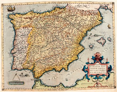 Spanyolország leírása. Földrajzi térkép Abraham Ortelius (1527-1598) "Theatrum Orbis Terrarum"-ból alkotó: Abraham Ortelius