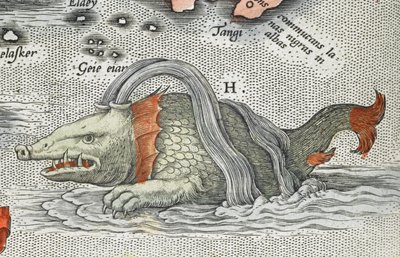 Részlet egy tengeri szörnyről, a „Typus orbis terrarum”-ból (az album fő címe, 90 térképet tartalmaz) alkotó: Abraham Ortelius