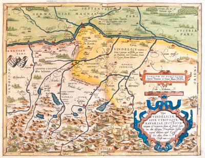 Németország (tartomány: Bajorország), Ausztria (tartomány: Tirol, Felső-Ausztria, Salzburg) alkotó: Abraham Ortelius