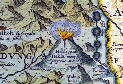 Hekla vulkán Izlandon. Abraham Ortelius atlasza, Amszterdam 1588 alkotó: Abraham Ortelius
