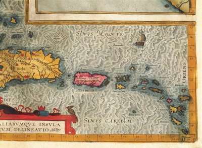 Hispaniola, Santo Domingo, Puerto Rico és az Antillák egy részének térképe Abraham Orteliustól alkotó: Abraham Ortelius