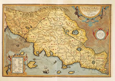 Toszkána térképe A Theatre of the Worldből, Abraham Ortelius alkotó: Abraham Ortelius