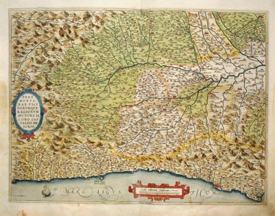 Piemont régió térképe, Olaszország, a Theatrum Orbis Terrarumból, Abraham Ortelius alkotó: Abraham Ortelius