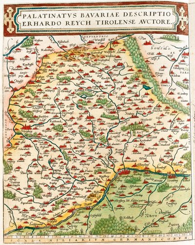 Bajor Pfalz A németországi Baviere területének földrajzi térképe Abraham Ortelius (Oertel, Ortell vagy Ortel) "Theatrum of the World"-ből alkotó: Abraham Ortelius