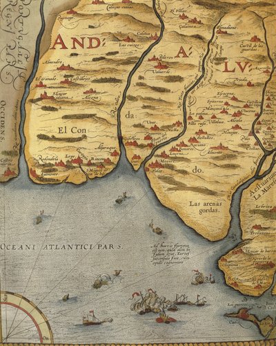 Palos kikötője Andalúziában, Abraham Ortelius Theatrum Orbis Terrarum című művéből. alkotó: Abraham Ortelius