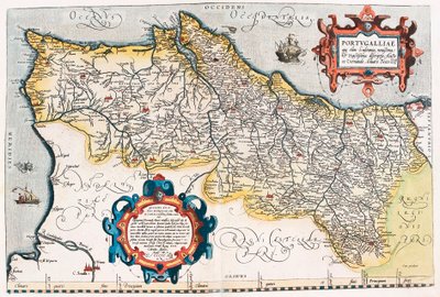 Portugália területének portugál földrajzi térképe Abraham Ortelius (Oertel, Ortell vagy Ortel) "Theatrum Orbis Terrarum"-ból alkotó: Abraham Ortelius