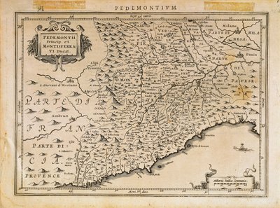 Piemonti Hercegség, Monferrato Hercegség, Nyugat-Liguria és Kelet-Liguria Régió egy része, A Theatrum Orbis Terrarumból, Abraham Ortelius alkotó: Abraham Ortelius