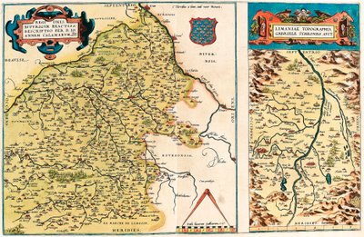 Bourges területének és a galliai központ régiójának földrajzi térképe (Franciaország) Abraham Ortelius (Oertel, Ortell vagy Ortel) "Theatrum Orbis Terrarum"-ból alkotó: Abraham Ortelius