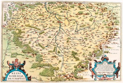 A Cseh Királyság földrajzi térképének leírása Csehország területének "Theatrum Orbis Terrarum"-ból, Abraham Orteliustól (Oertel, Ortell vagy Ortel alkotó: Abraham Ortelius