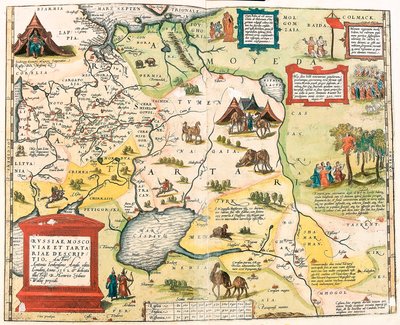Oroszország, Moszkva és Tatár. Antonio Jenkensono Anglo, 1562-ben Londonban kiadva Oroszország területének földrajzi térképe Abraham Ortelius (Oertel, Ortell vagy Ortel) "Theatrum Orbis Terrarum"-ból alkotó: Abraham Ortelius