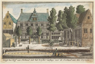 Holland udvarának látképe a leideni kompházzal az Overtoomnál lévő átkelés előtt alkotó: Abraham Rademaker