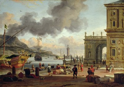 Egy mediterrán kikötői jelenet alkotó: Abraham Storck