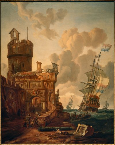 Holland hajó egy erőd előtt alkotó: Abraham Storck