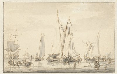 Tengerparti kilátás kikötött hajókkal alkotó: Abraham Storck