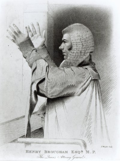 Henry Brougham Esq parlamenti képviselő, a királynő főügyésze, vésette T.Wright, 1821 alkotó: Abraham Wivell