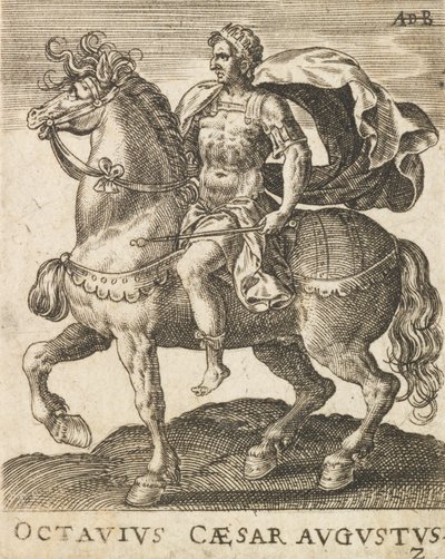 Octavius Caesar Augustus a Tizenkét Caesarból lóháton, kb. 1565-1587., kb. 1565-1587. alkotó: Abraham de Bruyn