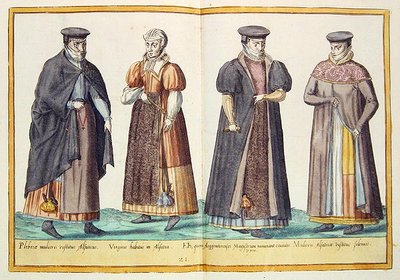 Tizenhatodik századi jelmezek a Kölnben megjelent „Omnium Poene Gentium Imagines”-ből alkotó: Abraham de Bruyn