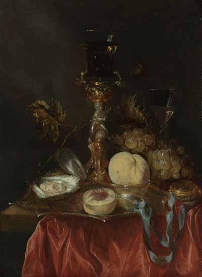 Csendélet ezüst-aranyozott üvegtartóval alkotó: Abraham van Beyeren