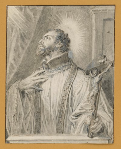 Szent félalakja bal kezében feszülettel alkotó: Abraham van Diepenbeeck