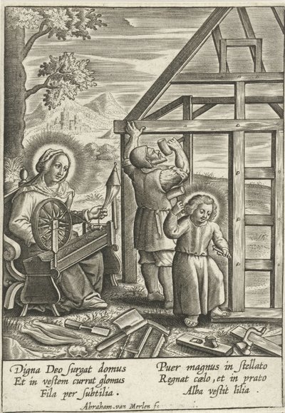 Krisztus segít Józsefnek házat építeni alkotó: Abraham van Merlen