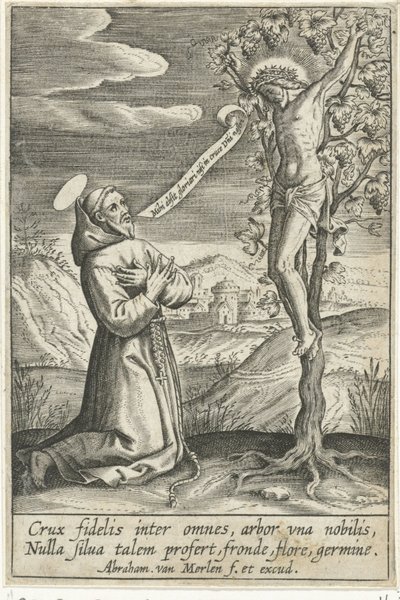 Letérdelt szent Krisztus előtt a kereszten alkotó: Abraham van Merlen