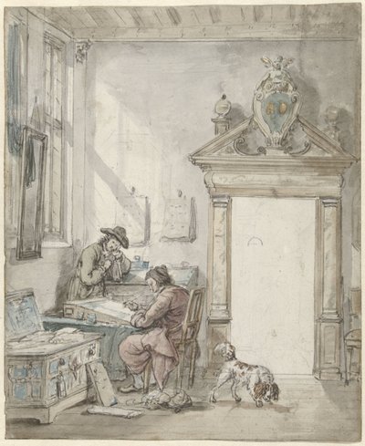Belső jelenet egy író emberrel az íróasztalnál alkotó: Abraham van Strij (I)