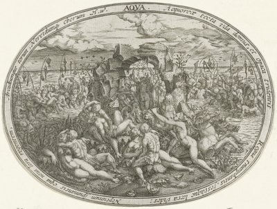 Neptunusz nereidákkal és tritonokkal: A víz eleme Aqua (cím az objektumon) A négy elem (sorozat címe) alkotó: Abraham van den Hecken