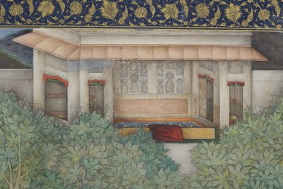 Részlet Dzsahangir császár szent emberekkel a kertben, 1615 körül (átlátszatlan wc és arany papíron) alkotó: Abul Hasan