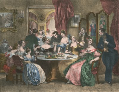 Le The, A teadélután (színes litográfia) alkotó: Achille (after) Deveria