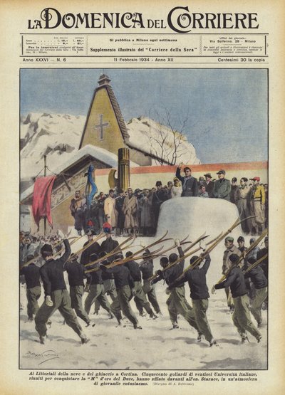 A hó és jég Littorialinál Cortinában alkotó: Achille Beltrame