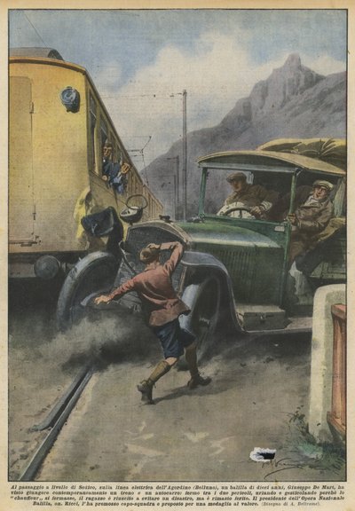 A Sedico vasúti átjárónál, az Agordino villanyvezetéken (Belluno) asztal? alkotó: Achille Beltrame